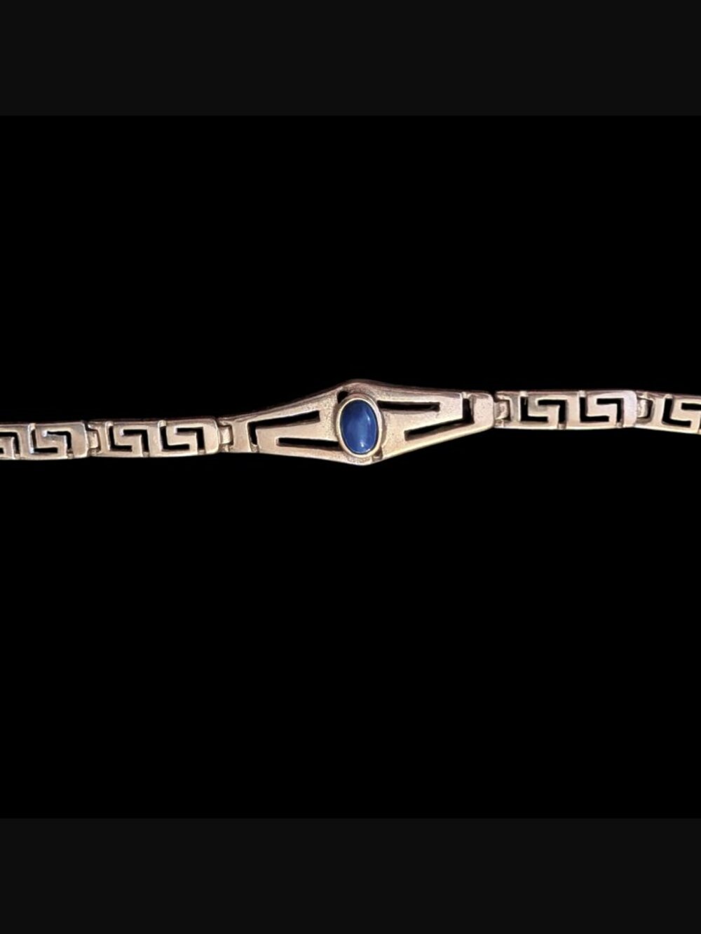 925 Sterling Silver Greek Key Meander Blue Lapis Size 7.25" Bracelet - Picture 12 of 14